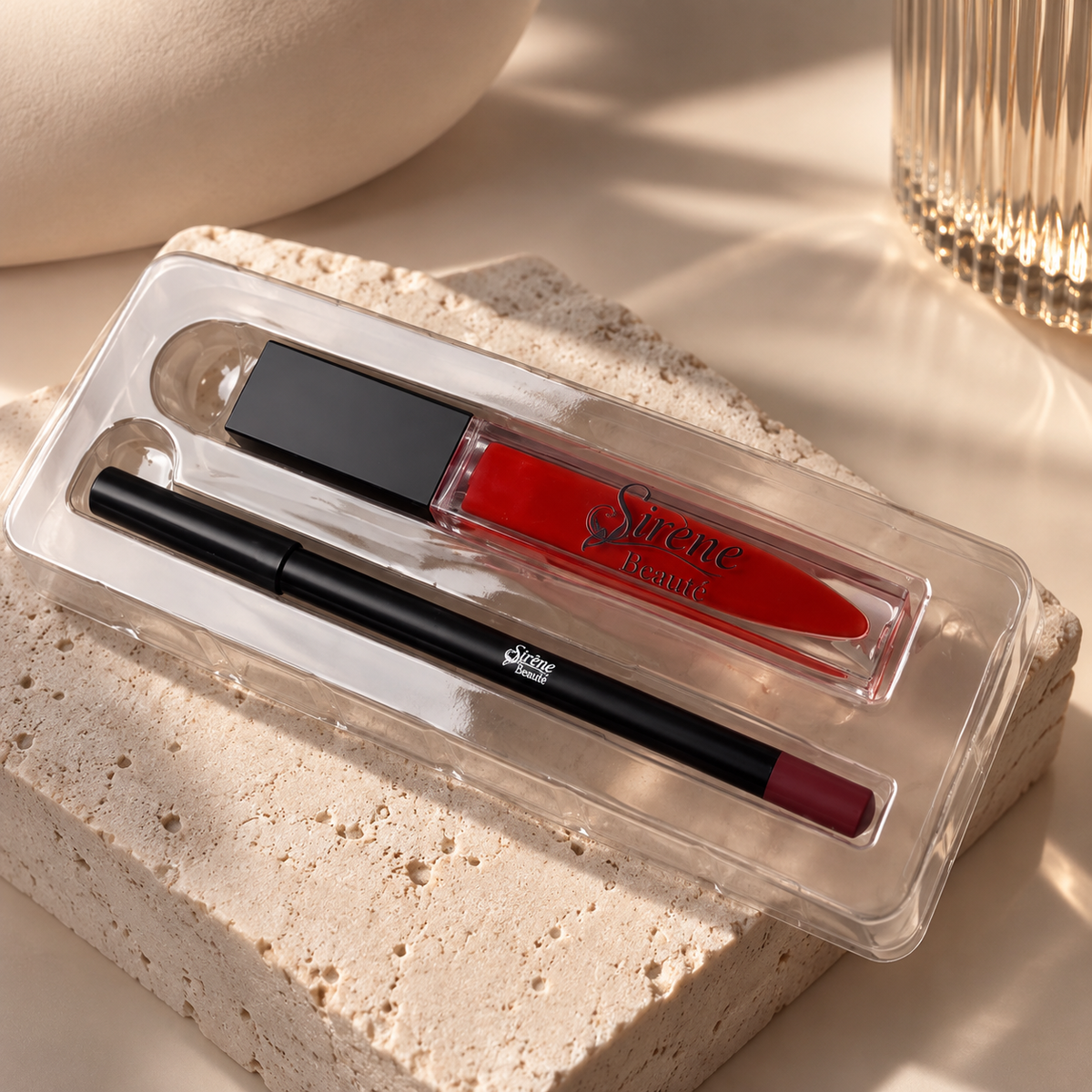 Red coral Lip Liner + Lip Gloss Combo