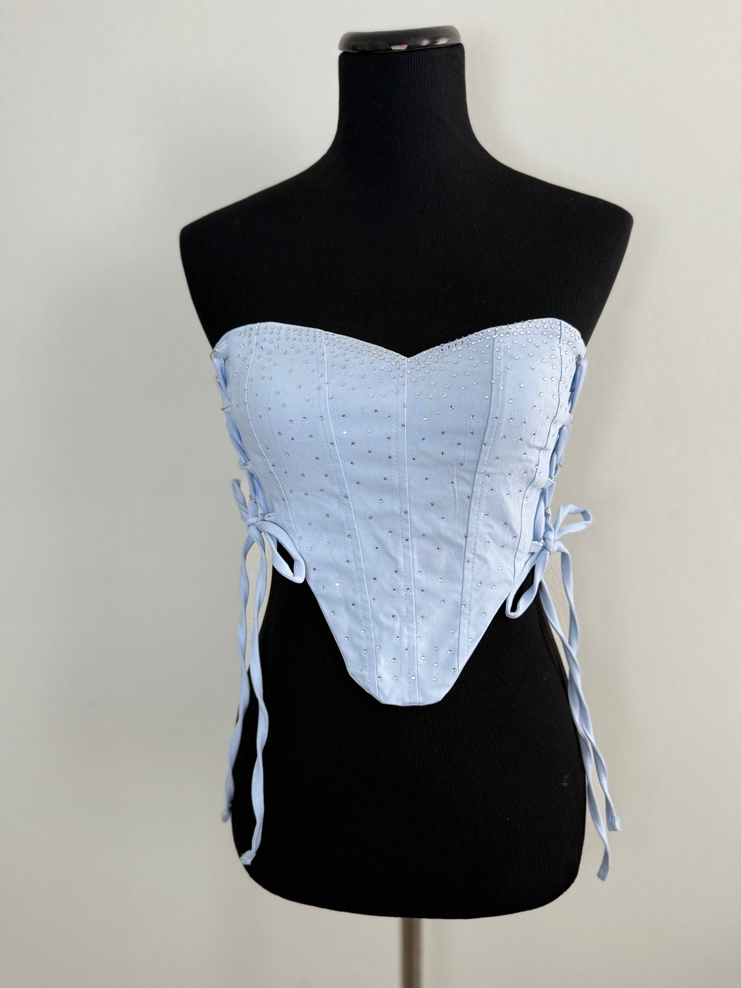 Corset strapless azul cielo