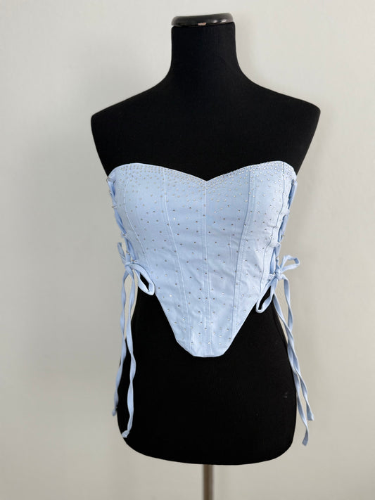 Corset strapless azul cielo